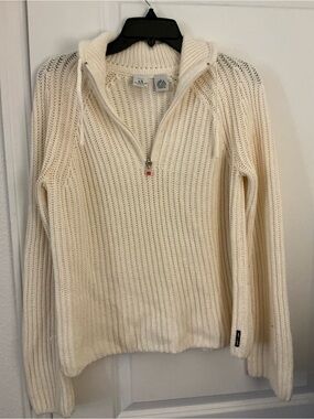 Armani Exchange AX Cream Ribbed Knit Hoodie Half Zip Sweater Large Like New